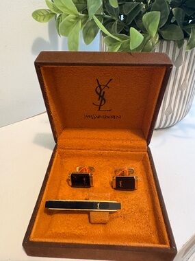 Yves Saint Laurent Cufflinks and Tie Bar Set